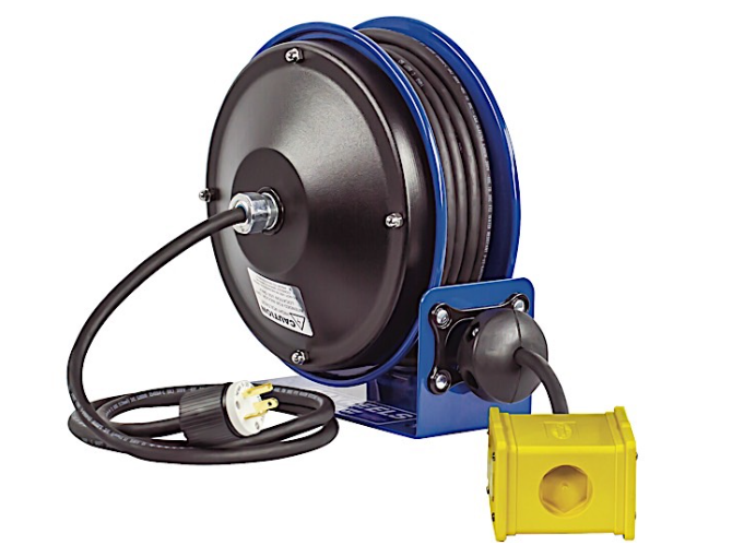 Cox Reels 30' Compact Spring Driven Cord Reel Quad Receptacle with 12GA Steel Base  • PC10-3012-B