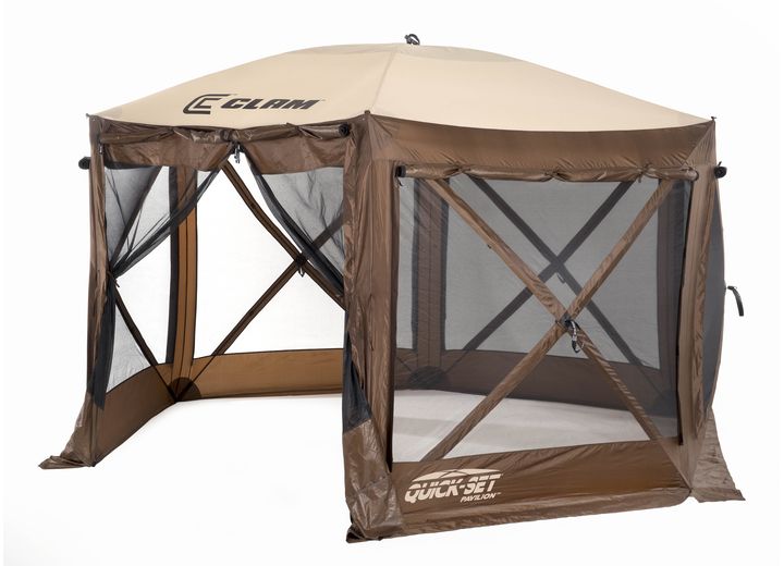 Quick-Set Pavilion 6-Sided Screen Shelter with Wind Panels - Brown/Tan 12.5' x 12.5'  • 9882
