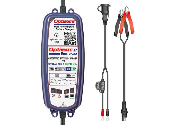 Tecmate OptiMate 2 DUO Smart Battery Charger - AC to DC - 12V - 2 Amp  • TM-551