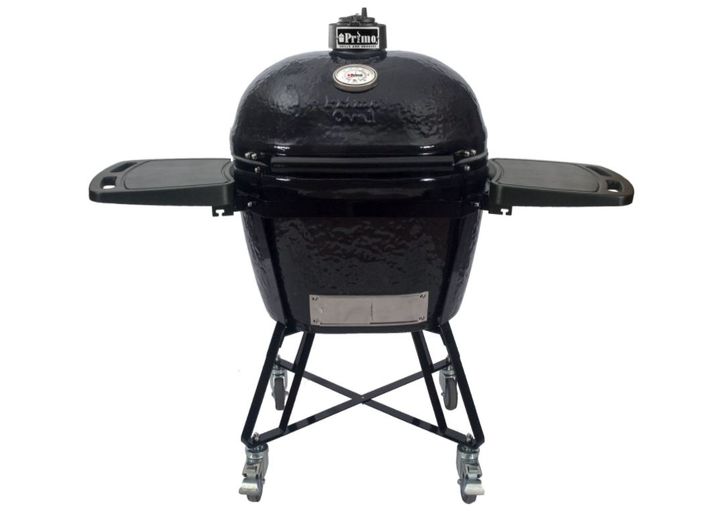 Primo All-In-One Oval XL 400 Ceramic Kamado Grill With Cradle, Side Shelves, And Stainless Steel Grates  • PGCXLC