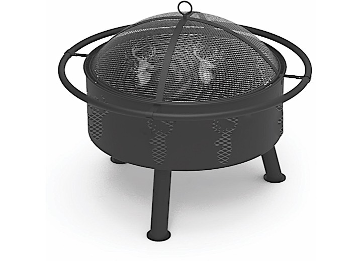 Blue Sky Outdoor Living 29” Deer Head Round Barrel Wood Fire Pit with Steel Ring  • WBFB29-MD
