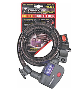 Trimax  Coiled Led Combination Cable Lock With Quick Release Bracket  • TRL126