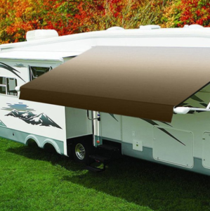 Carefree Eclipse 15'W x 8' Ext. Vinyl Fade Camel Power RV Patio Awning with White Weather Cover  • QJ156B00